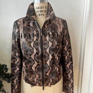 WORTH Cropped Leather Python Print  Jacket with Leather Stitch Size 6